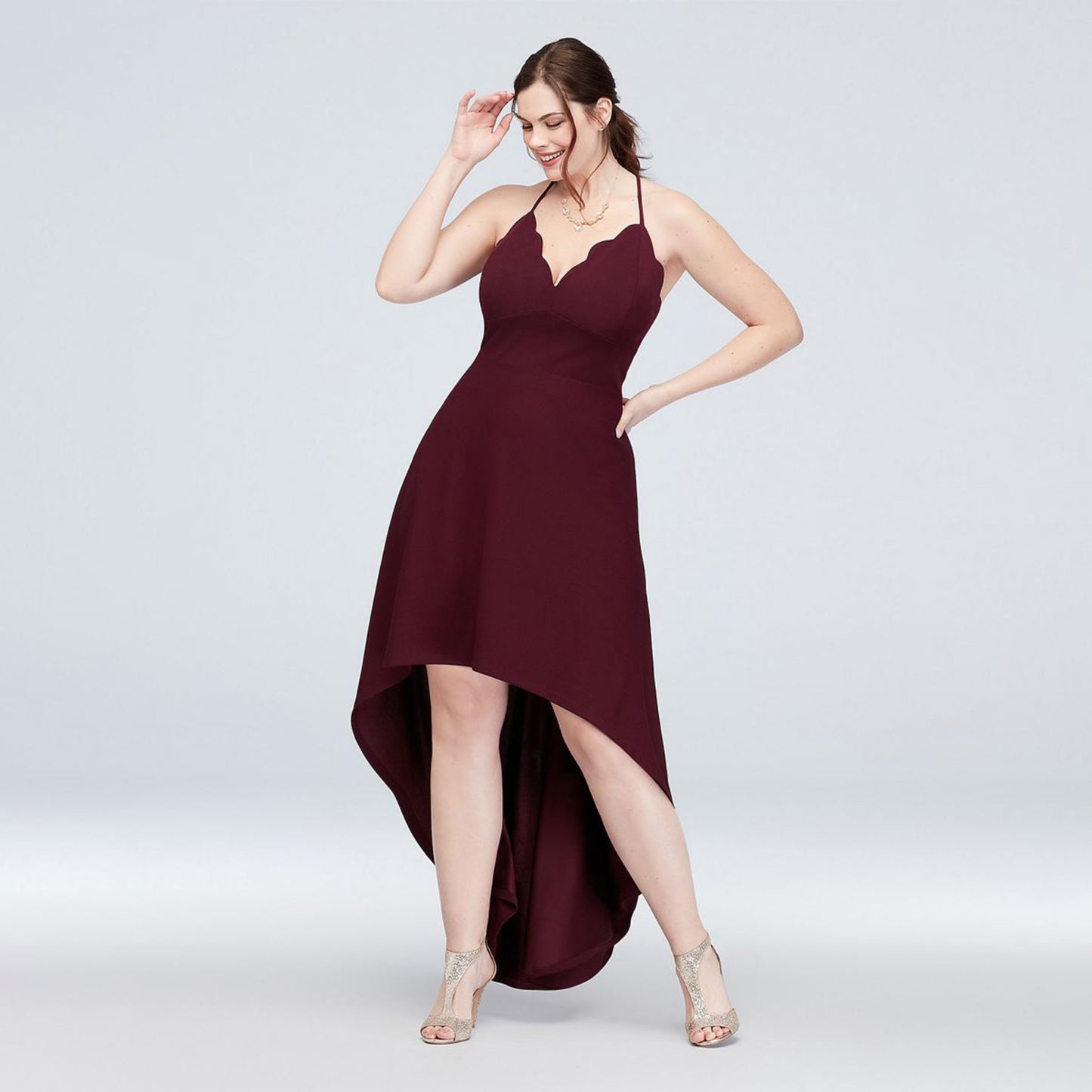 Scalloped Crepe High Low Dress